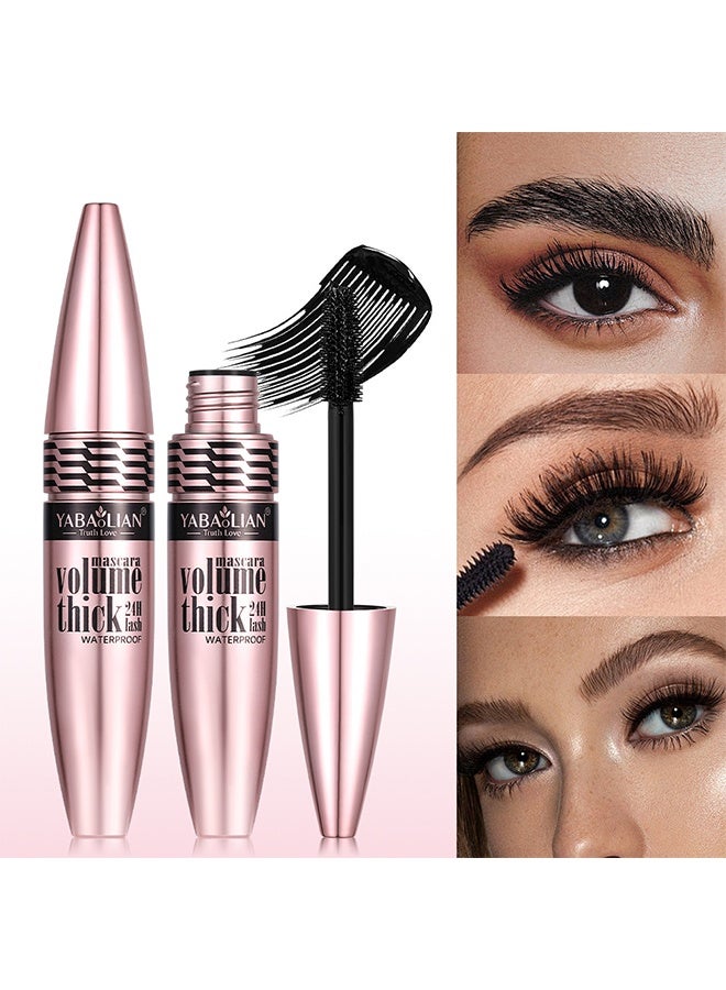 Yabaolian Volume Mascara Thick Curling 24H Lash Waterproof Long Lasting Lengthens Strengthens Mascara, Women Eye Makeup Cosplay Party Use (Black) - Image 2