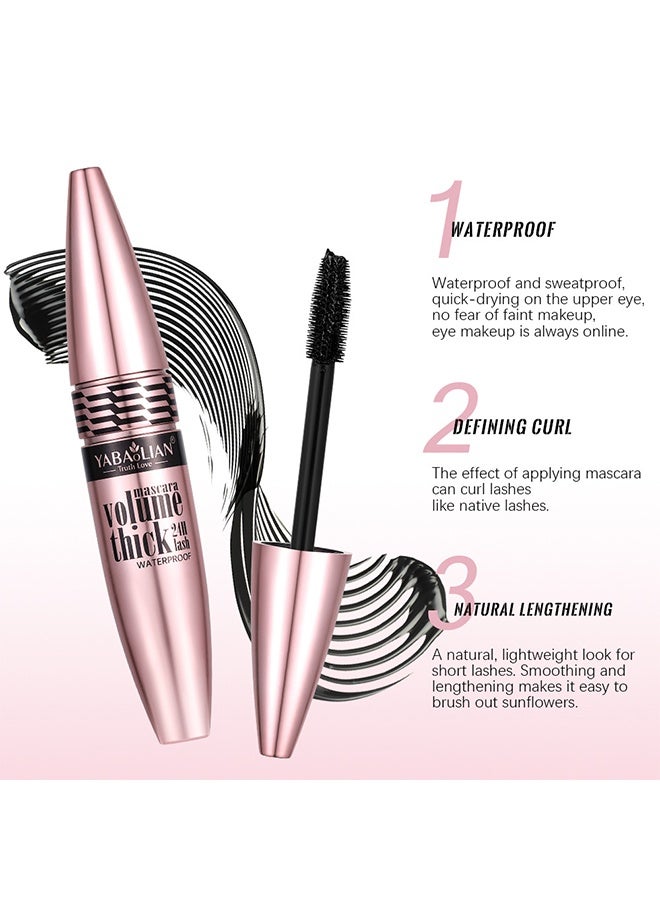 Yabaolian Volume Mascara Thick Curling 24H Lash Waterproof Long Lasting Lengthens Strengthens Mascara, Women Eye Makeup Cosplay Party Use (Black) - Image 3