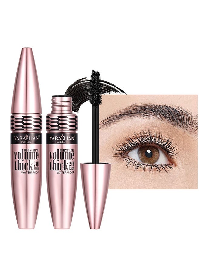 Yabaolian Volume Mascara Thick Curling 24H Lash Waterproof Long Lasting Lengthens Strengthens Mascara, Women Eye Makeup Cosplay Party Use (Black) - Image 1