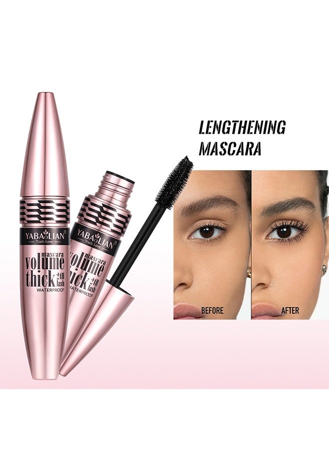 Yabaolian Volume Mascara Thick Curling 24H Lash Waterproof Long Lasting Lengthens Strengthens Mascara, Women Eye Makeup Cosplay Party Use (Black) - Image 4