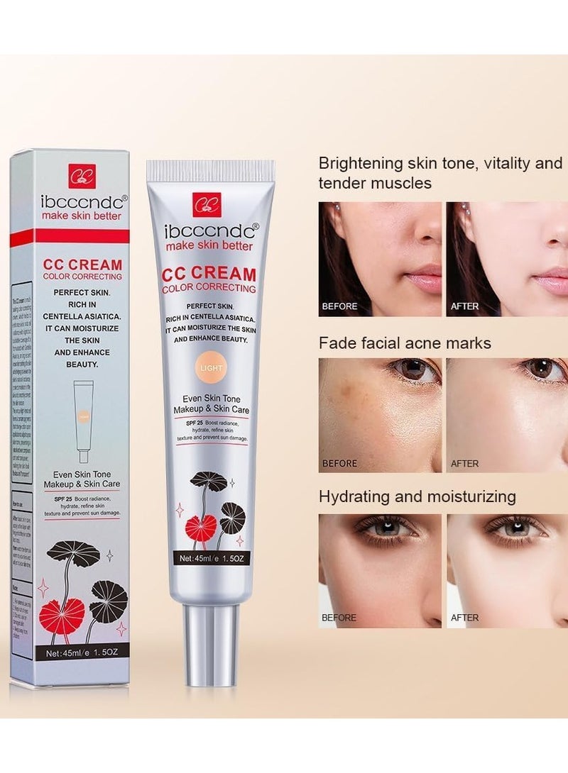ibcccndc كريم تصحيح اللون CC، كريم أساس مرطب CC مع سنتيلا أسياتيكا، برايمر متعدد الاستخدامات قبل المكياج، خافي عيوب مرطب للوجه، واقي شمس، كريم CC بتغطية كاملة مع SPF 25، داكن - Image 2