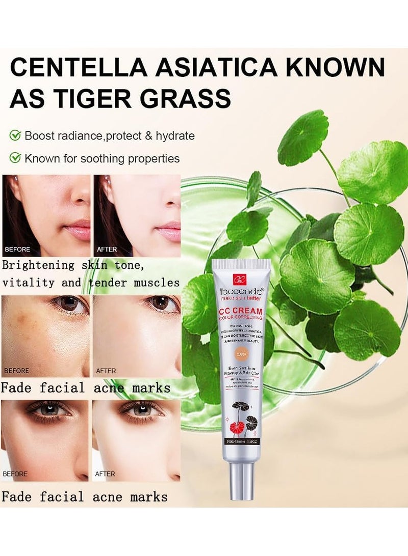 ibcccndc كريم تصحيح اللون CC، كريم أساس مرطب CC مع سنتيلا أسياتيكا، برايمر متعدد الاستخدامات قبل المكياج، خافي عيوب مرطب للوجه، واقي شمس، كريم CC بتغطية كاملة مع SPF 25، داكن - Image 4