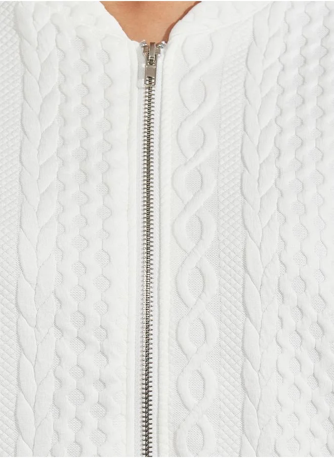 Styli Regular Fit Cable Knit Bomber Jacket