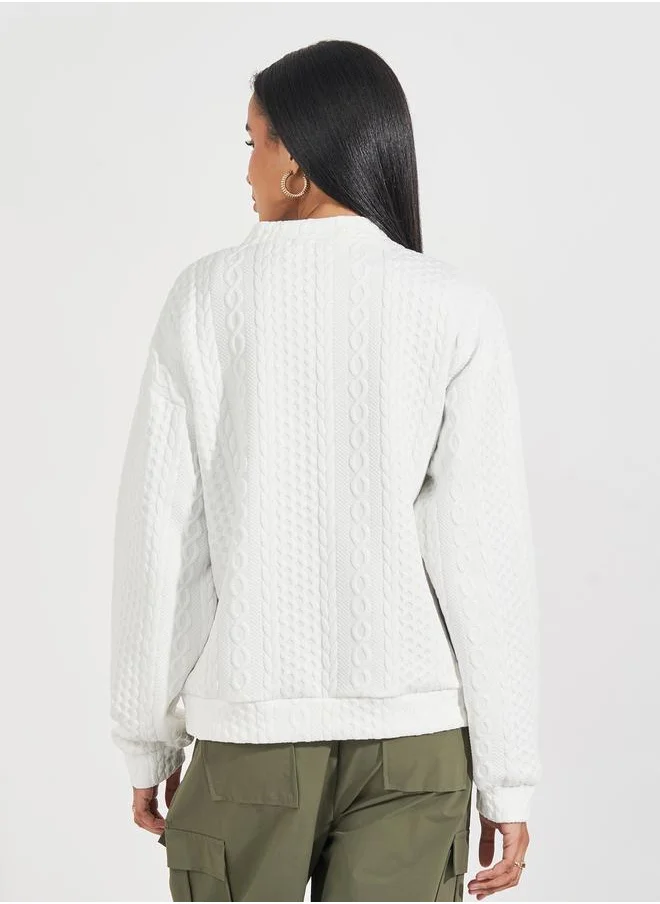 Styli Regular Fit Cable Knit Bomber Jacket