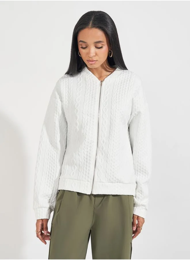 Styli Regular Fit Cable Knit Bomber Jacket