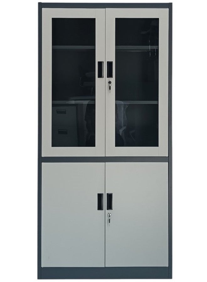 ALWASIT HOME Best Steel Big size Metal Bookshelf With Glass for  Office SUL-039 Cupboard, Steel Filing Cupboard, Cabinet with Shelves, Flush Key lock (Metal Grey/Black) - Image 1