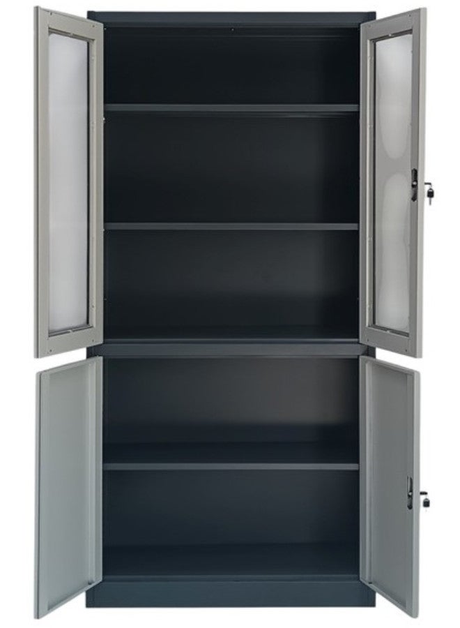 ALWASIT HOME Best Steel Big size Metal Bookshelf With Glass for  Office SUL-039 Cupboard, Steel Filing Cupboard, Cabinet with Shelves, Flush Key lock (Metal Grey/Black) - Image 2