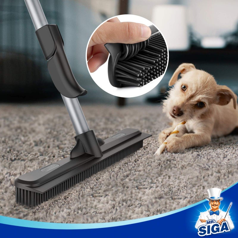 Mr Siga ممسحة مطاطية لإزالة شعر الحيوانات الأليفة من MR.SIGA مع ممسحة مدمجة، فرشاة أرضية 3 في 1 للسجاد، مقبض قابل للتعديل بطول 61 بوصة، تشمل 1 قطعة قماش ميكروفايبر لتنظيف الأرضيات - Image 4