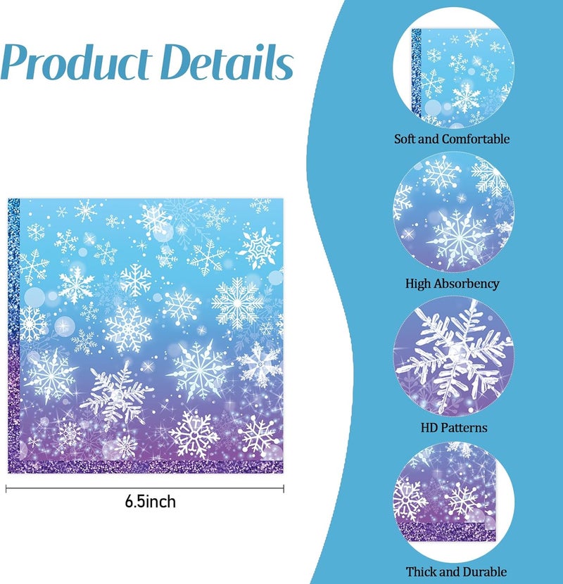 KFJBPB 50 Pcs Snowflake Napkins 13 x 13 Inches, Blue Winter Wonderland Paper Napkins Disposable Luncheon Party Napkin Cocktail Napkins for Christmas Birthday Party Decorations (Snowflake) - Image 3