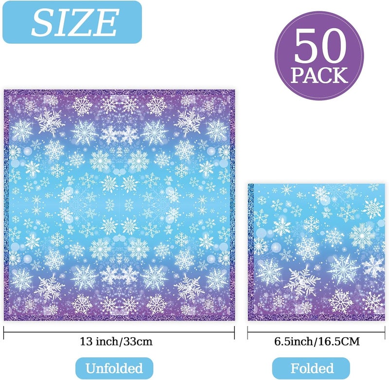 KFJBPB 50 Pcs Snowflake Napkins 13 x 13 Inches, Blue Winter Wonderland Paper Napkins Disposable Luncheon Party Napkin Cocktail Napkins for Christmas Birthday Party Decorations (Snowflake) - Image 2