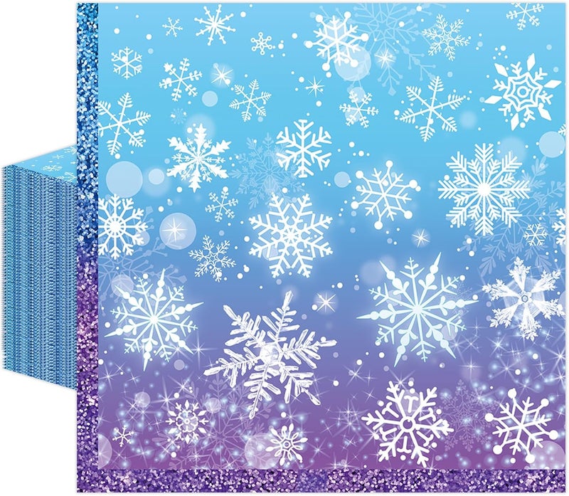KFJBPB 50 Pcs Snowflake Napkins 13 x 13 Inches, Blue Winter Wonderland Paper Napkins Disposable Luncheon Party Napkin Cocktail Napkins for Christmas Birthday Party Decorations (Snowflake) - Image 1