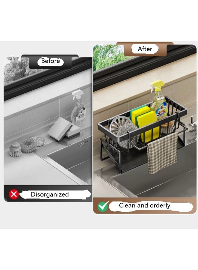 Sponge Holder for Kitchen Sink, Sink Caddy Organizer with High Brush Holder, Kitchen Countertop Organizers and Storage Essentials - Image 3