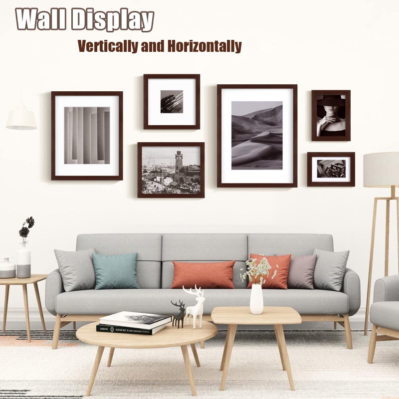 Egofine Egofine 8x8 Picture Frames Made of Solid Wood with Plexiglass  Display Pictures 4x4/6x6 with Mat or 8x8 Without Mat Set of 4 for Tabletop and Wall Mounting  Walnut Color  - Image 5