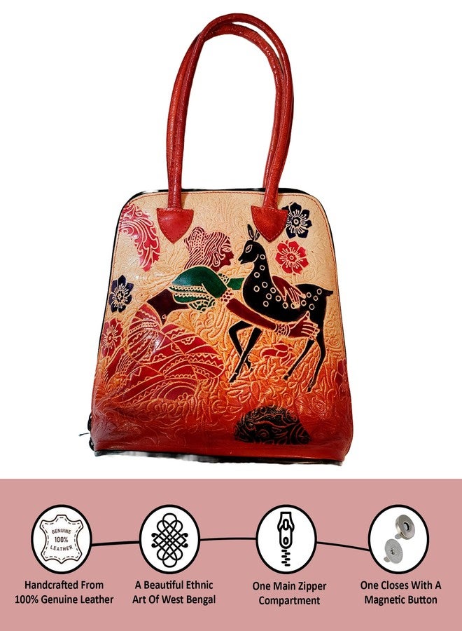 CLASSIQUE Shantiniketan Pure Leather Traditional Printed Handbag Shoulder For Women Shakuntala Printed - Image 3