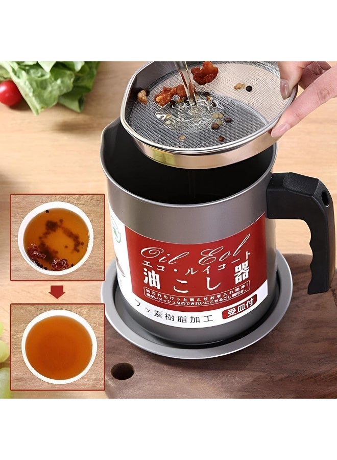 Oil filter bowl with stainless steel strainer, non-stick grease container, heat-resistant base and lid, easy to clean, durable oil storage container for frying and reuse in the kitchen 1.7 l - Image 4