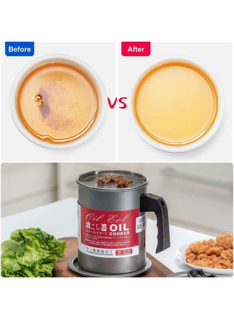Oil filter bowl with stainless steel strainer, non-stick grease container, heat-resistant base and lid, easy to clean, durable oil storage container for frying and reuse in the kitchen 1.7 l - Image 3