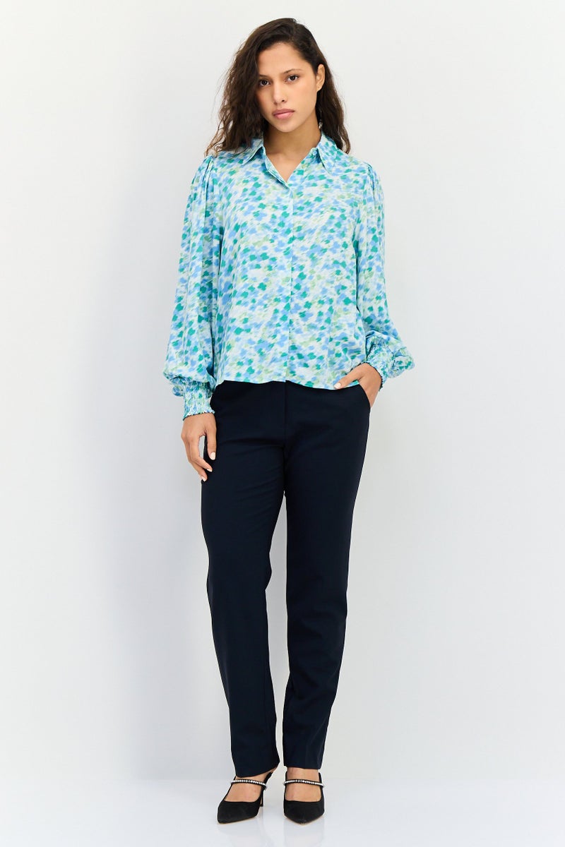 YAS Women Spread Collar Long Sleeve Allover Print Shirt, Multicolor - Image 2