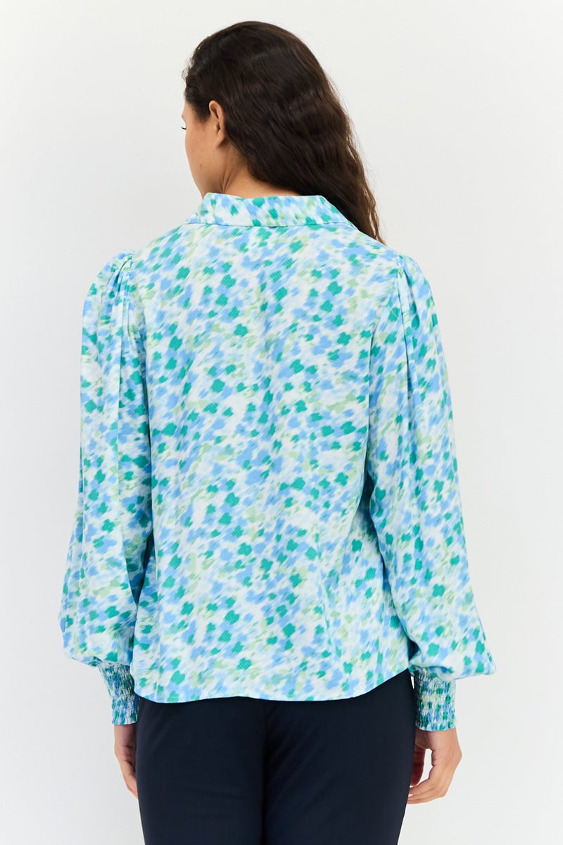 YAS Women Spread Collar Long Sleeve Allover Print Shirt, Multicolor - Image 3