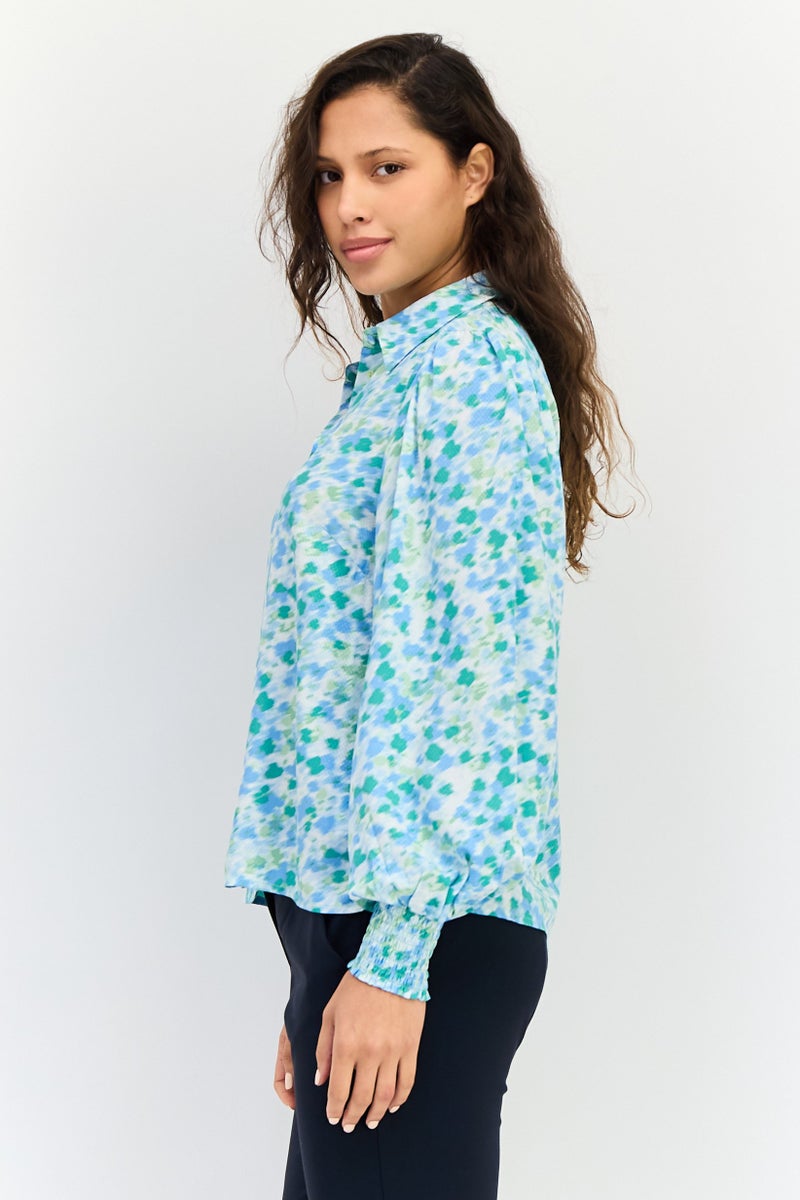 YAS Women Spread Collar Long Sleeve Allover Print Shirt, Multicolor - Image 2