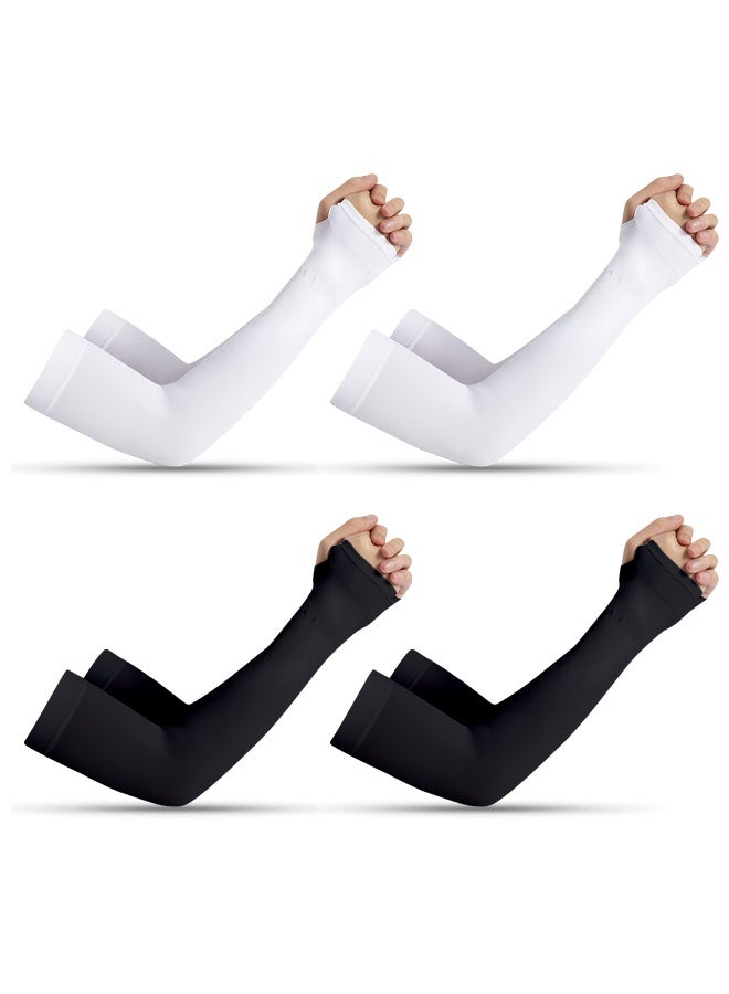 HOME-MART [ 4 Pairs ] Cooling Arm Sleeves - UV Protection Arm Warmers for Men Women Youth, Arm Support for Cycling Baseball Basketball Driving, One Size Fit Most, 2BK2WH