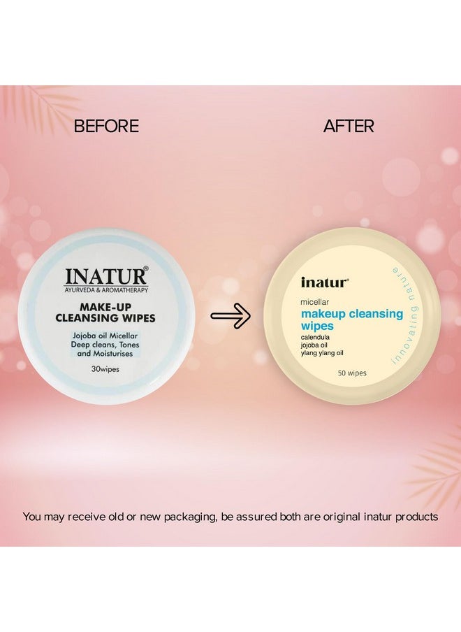 INATUR Makeup Remover Wipes For Face (50 Wipes) - Daily Cleansing Facial Towelettes To Remove Waterproof Makeup, Jojoba Oil, Micellar Deep Clean, No Artificial Chemicals, Makeup Remover Pads  - Image 2