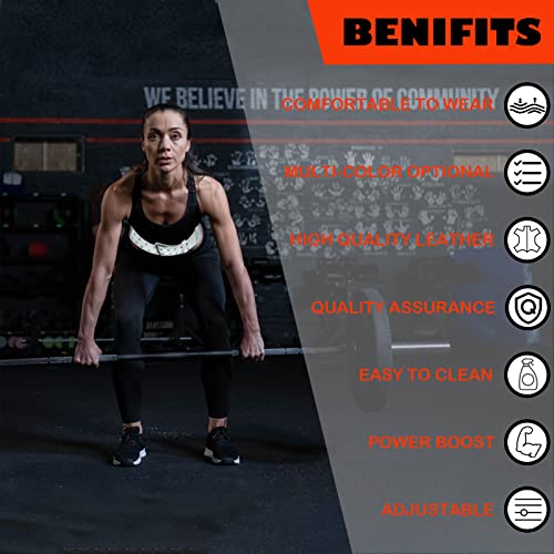 GurZinn 7 MM Leather Fitness Weight Lifting Belt for Women & Men with 4 Inches Padded Lumbar Support for Power Lifting Workout & Squats Exercise(White/S) - Image 3