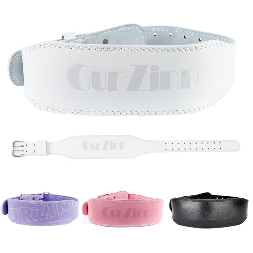GurZinn 7 MM Leather Fitness Weight Lifting Belt for Women & Men with 4 Inches Padded Lumbar Support for Power Lifting Workout & Squats Exercise(White/S) - Image 1