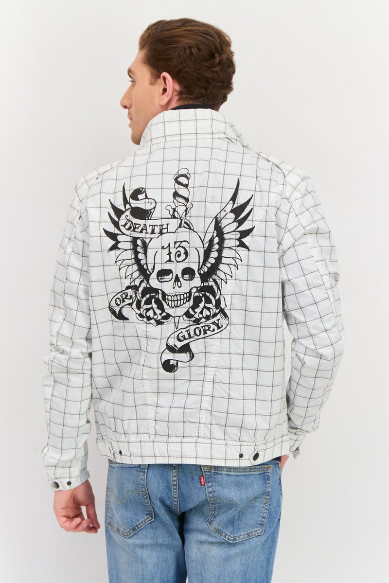 Ed Hardy جاكيت باركا مخطط للرجال، أبيض - Image 3