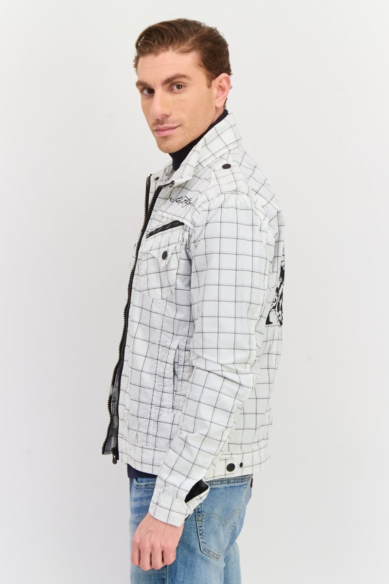 Ed Hardy جاكيت باركا مخطط للرجال، أبيض - Image 2