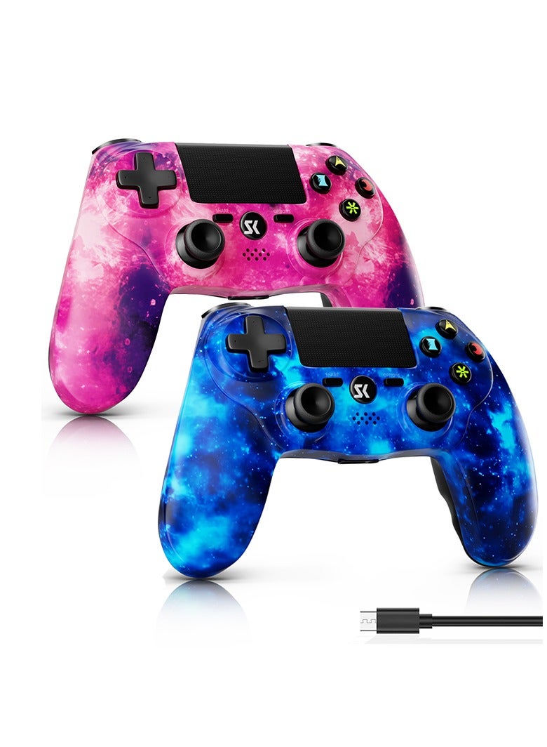 Controller for PS4, Dual Shock Controller Compatible with PlayStation4/3/PS4 Joystick with Touch Panel, Six Axis Gyroscope, Headset Jack Pink and blue 2Pk  - Image 1