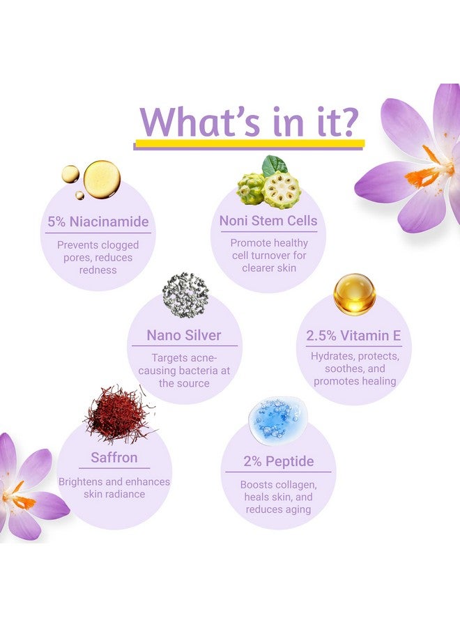 Saffr'n Acne Erase Cream with Saffron, 5% Niacinamide, Peptide, Nano Silver, Nano ZnO, Stem Cells for Clear Acne Free Skin | 50 ml - Image 5
