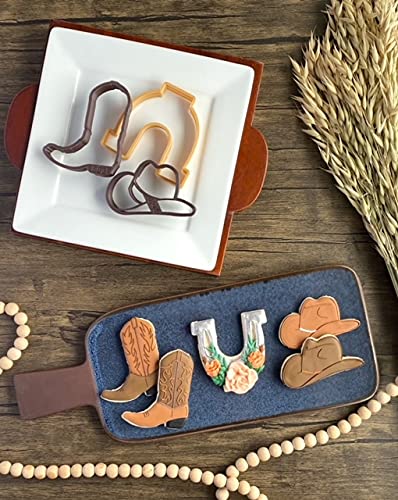 Heart's Treasure COWBOY COOKIE CUTTERS Country Western Rodeo Boot Cowboy Cowgirl Hat And Rustic Horseshoe Wild West Cookie Cutters For Shower Birthday Graduation (3 Pack) - Image 3