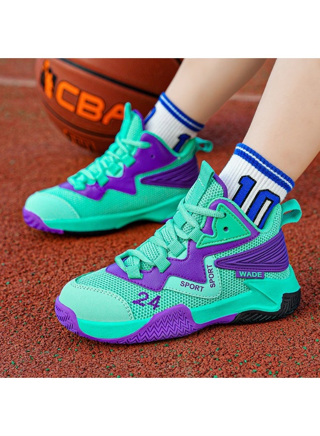 NIBEMINENT Children's Basketball Shoes Non-slip Outdoor Training Sports Shoes Trendy Breathable High-top Casual Walking Shoes - Image 2