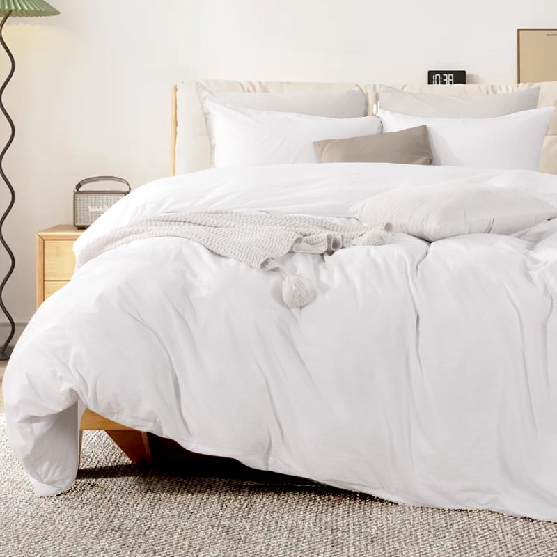 NEXHOME PRO Duvet Cover Set Oversized Queen 98""x98"" Linen Look Textured White Organic Natural 100% Washed Cotton Duvet Cover 3 Pieces Bedding Set Zipper Closure  Breathable  Soft (No Comforter) - Image 1