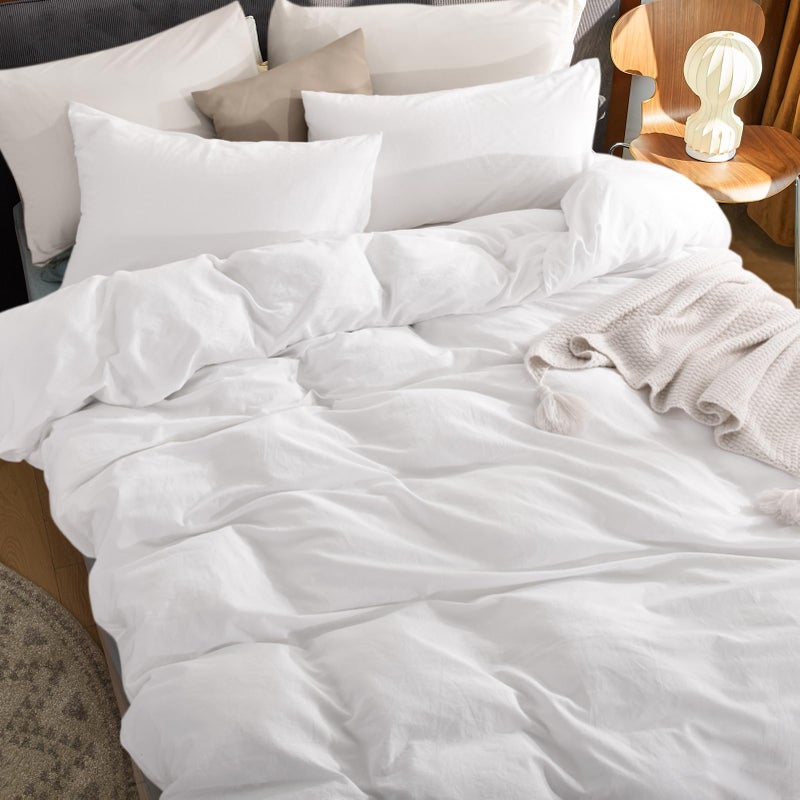 NEXHOME PRO Duvet Cover Set Oversized Queen 98""x98"" Linen Look Textured White Organic Natural 100% Washed Cotton Duvet Cover 3 Pieces Bedding Set Zipper Closure  Breathable  Soft (No Comforter) - Image 5