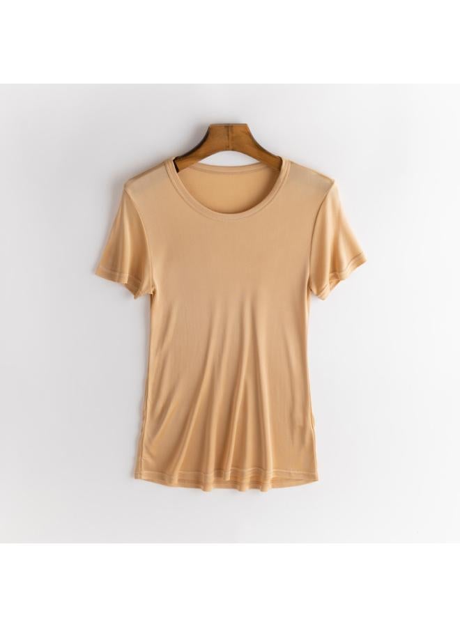 VUELO Mulberry Silk Short-sleeved Solid Color Shirt V-neck Simple Bottoming Shirt Thin Loose Plus Size Silk T-shirt Women's