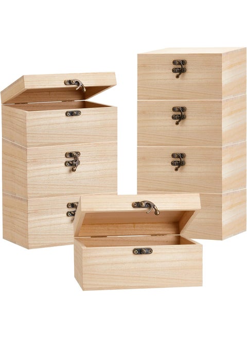 Reginary 8 Pcs Unfinished Wooden Box for Crafts Unpainted Wood Box with Hinged Lid Front Clasps Plain Jewelry Photo 67 x 51 x 32 In for DIY Make Your Own Gift Keepsake Storage