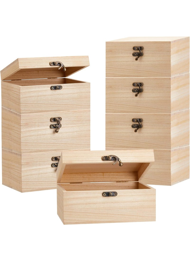 Reginary Reginary 8 Pcs Unfinished Wooden Box for Crafts Unpainted Wood Box with Hinged Lid Front Clasps Plain Jewelry Photo 67 x 51 x 32 In for DIY Make Your Own Gift Keepsake Storage  - Image 1
