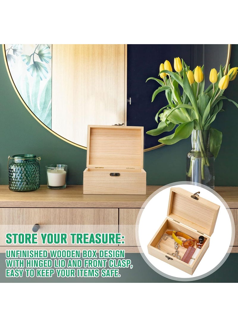 Reginary Reginary 8 Pcs Unfinished Wooden Box for Crafts Unpainted Wood Box with Hinged Lid Front Clasps Plain Jewelry Photo 67 x 51 x 32 In for DIY Make Your Own Gift Keepsake Storage  - Image 4