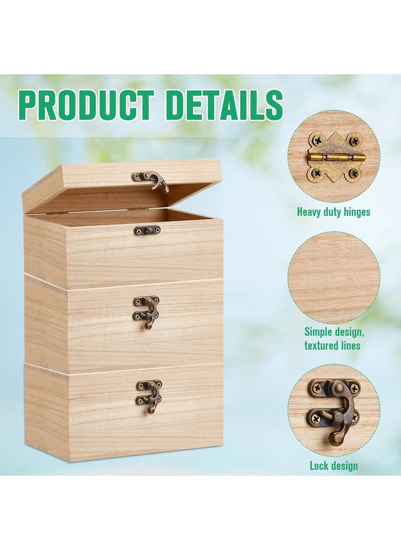 Reginary Reginary 8 Pcs Unfinished Wooden Box for Crafts Unpainted Wood Box with Hinged Lid Front Clasps Plain Jewelry Photo 67 x 51 x 32 In for DIY Make Your Own Gift Keepsake Storage  - Image 3