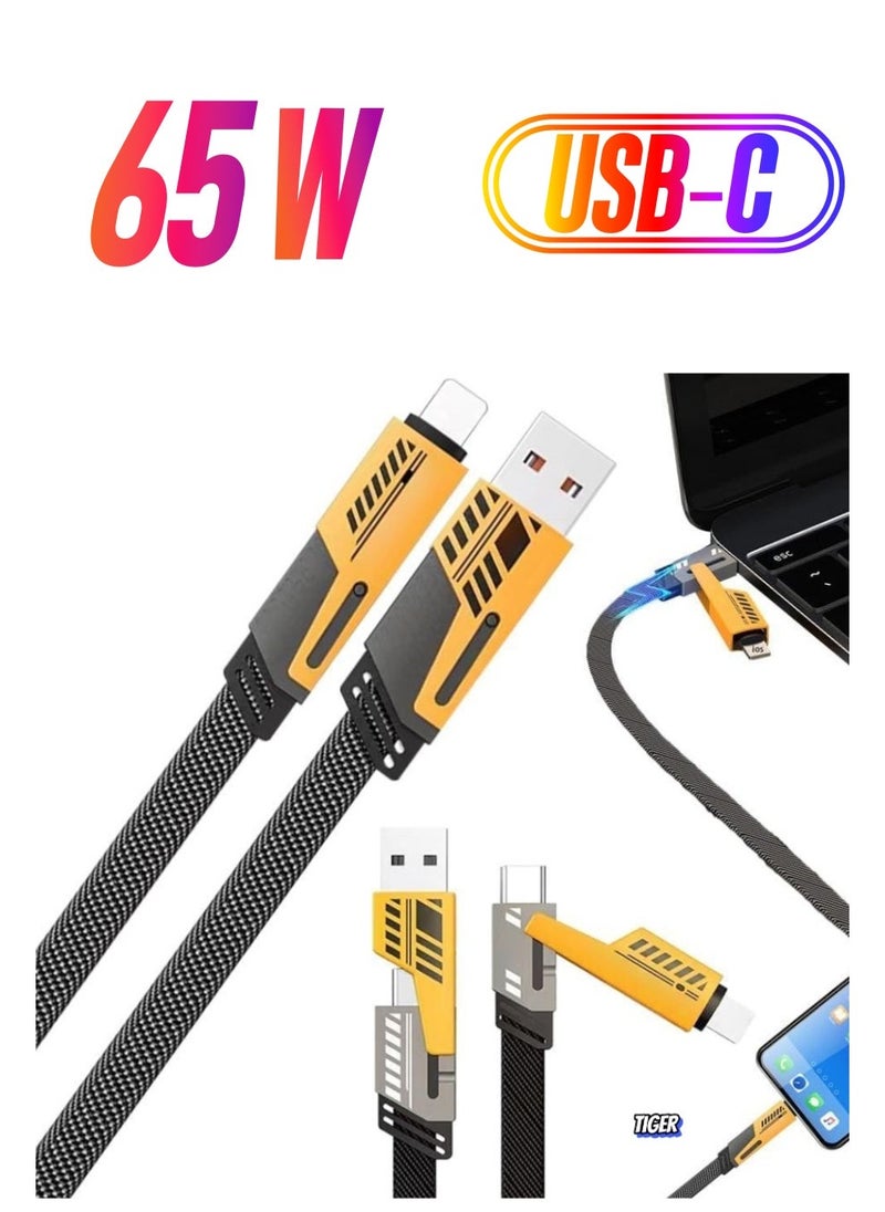 TIGER Original Super-Fast Charging Cable | 65W 480 Mbps 4-in-1 USB A/Type C to/Type C | 2m Tangle-Free Braided Cable | Multiport for iPhones, iPads, Android Devices - Image 1