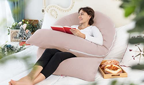 Meiz Pregnancy Pillows, Cooling Pregnancy Pillows for Sleeping, Maternity Pillow for Pregnant Woman, 65" Pregnant Pillows for Sleeping with Cooling Jersey Cover, Apricot - Image 4
