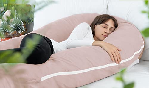 Meiz Pregnancy Pillows, Cooling Pregnancy Pillows for Sleeping, Maternity Pillow for Pregnant Woman, 65" Pregnant Pillows for Sleeping with Cooling Jersey Cover, Apricot - Image 3