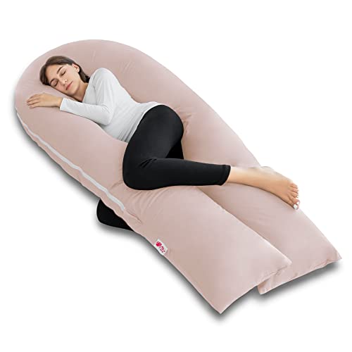 Meiz Pregnancy Pillows, Cooling Pregnancy Pillows for Sleeping, Maternity Pillow for Pregnant Woman, 65" Pregnant Pillows for Sleeping with Cooling Jersey Cover, Apricot - Image 1