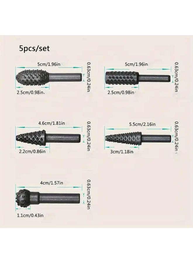 5Pcs Black Woodworking Rotary File Set Special Shaped Steel Carving Knives - Image 4