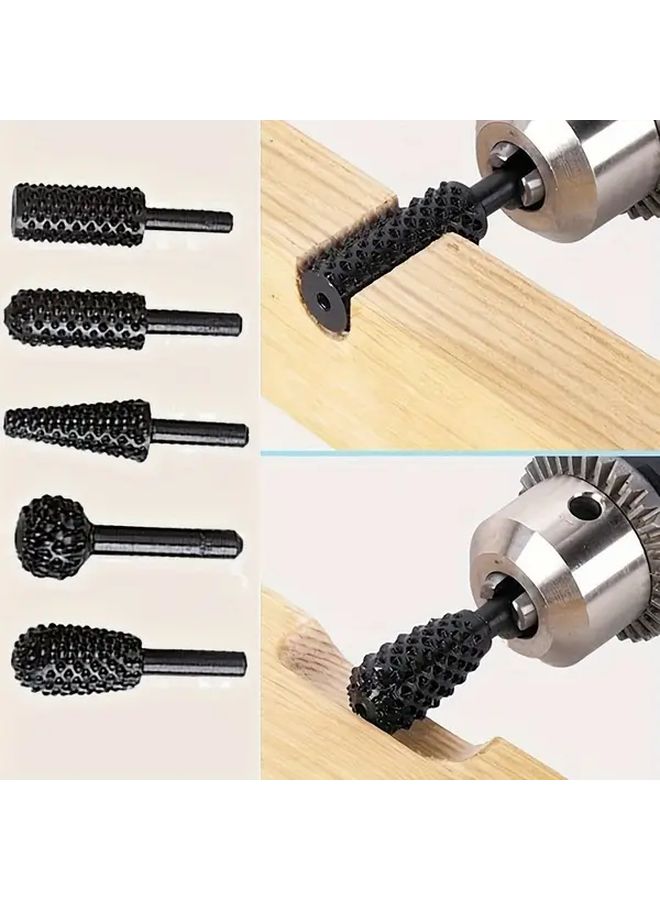 5Pcs Black Woodworking Rotary File Set Special Shaped Steel Carving Knives - Image 2