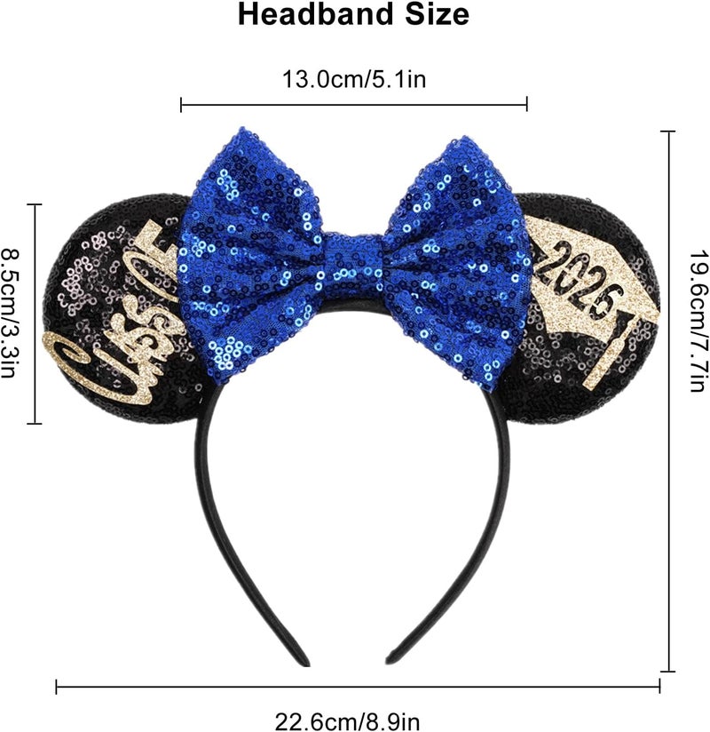 Kiddale Mouse Ears Headband for Graduation,Sequin Mouse Ear Hairband Hair Hoop Accessoties for Class of 2025 Graduation Party Favors Park Trip Grad Decoration(Black Blue) - Image 2