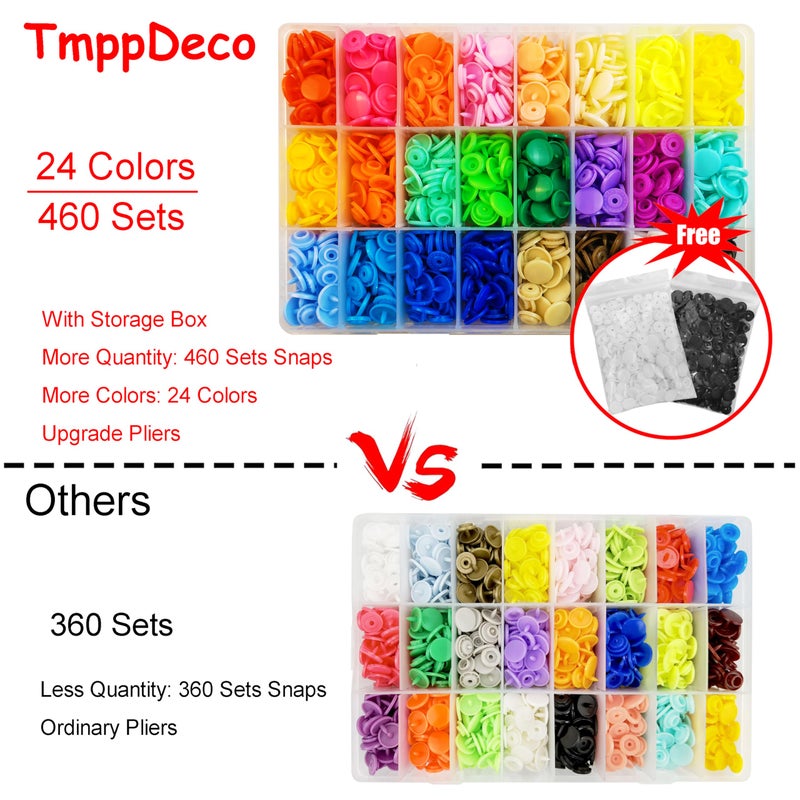 TmppDeco Plastic Snaps with Snap Pliers, 460 Sets 24-Colors Snap Buttons for Sewing, Snap Fasteners Kit for Sewing, Clothing, Crafting - Image 3
