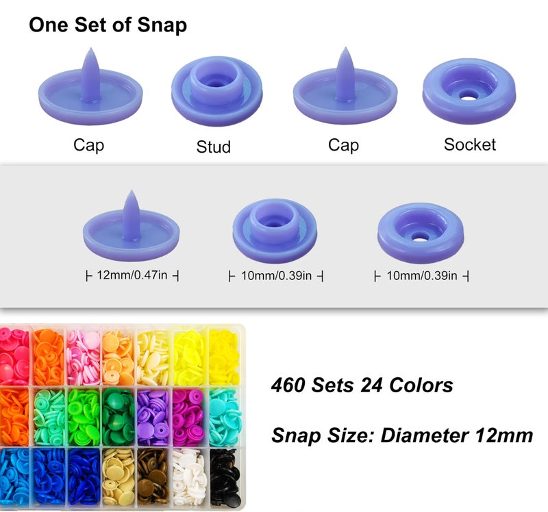 TmppDeco Plastic Snaps with Snap Pliers, 460 Sets 24-Colors Snap Buttons for Sewing, Snap Fasteners Kit for Sewing, Clothing, Crafting - Image 2
