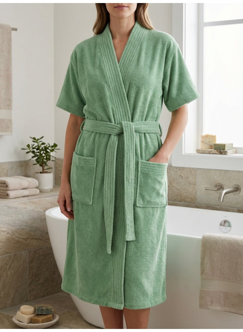 Ambrosia 100% Cotton Medium Unisex Terry Bathrobe in Sage Green for Ultimate Comfort, Highly Absorbent Spa Quality Loungewear Cozy As A Blanket For Shower And Bath - Image 1